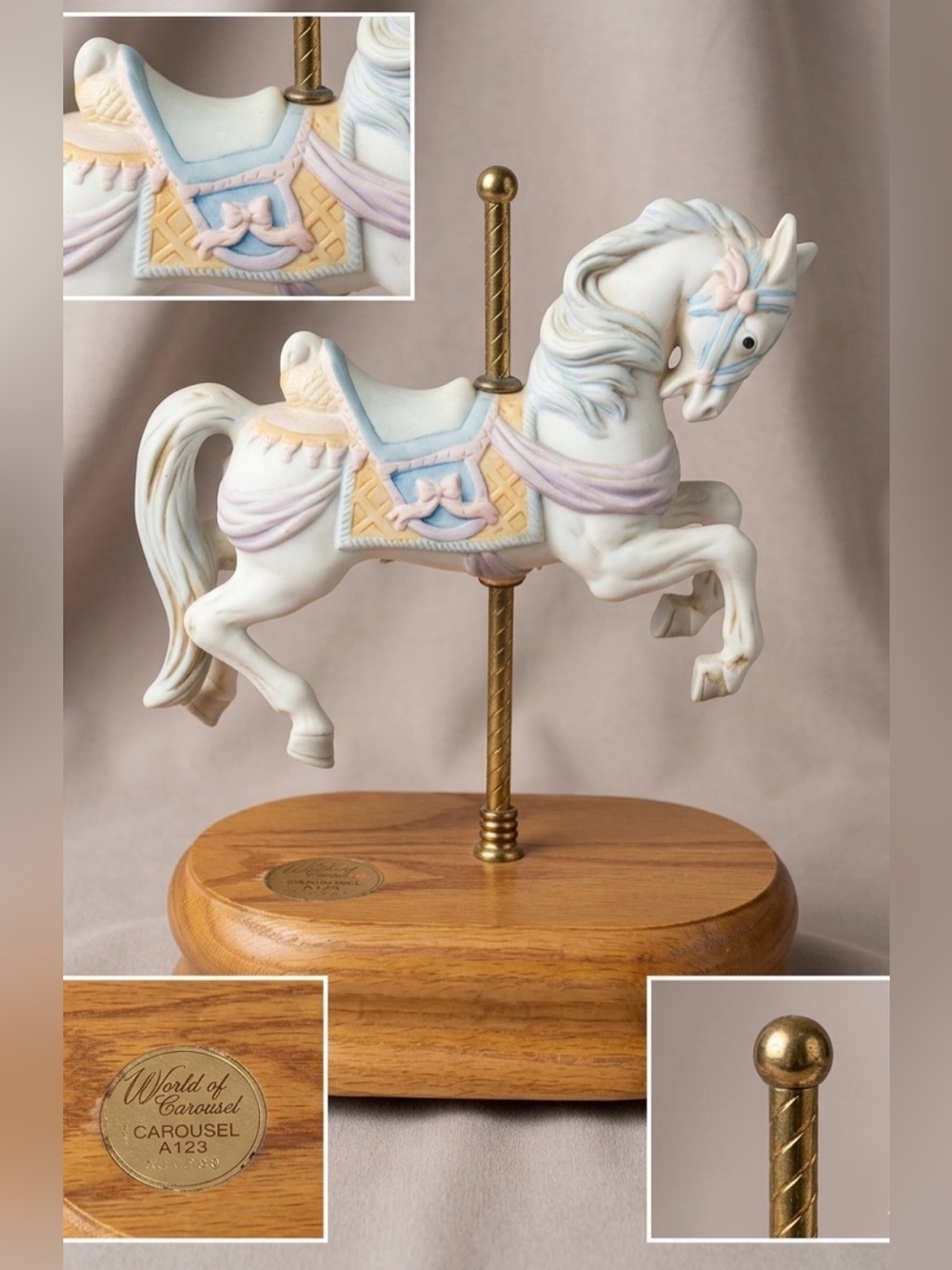 Antique World of Carousel Porcelain Carousel Horse — White with Pastel